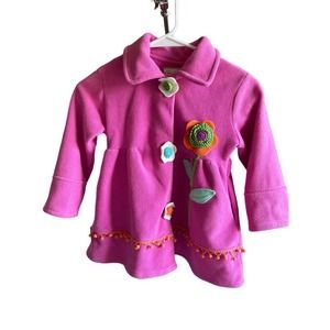 Widgeon Pink Girl Coat Colorful 3D Flowers & Pom Poms Size 5